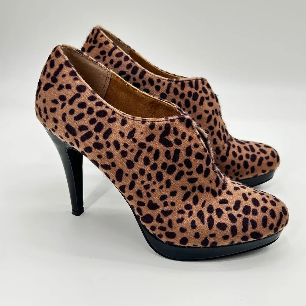 Style & Co Leopard Print Faux Calf Hair‎ Platform Stiletto Booties 8.5 Mob Wife